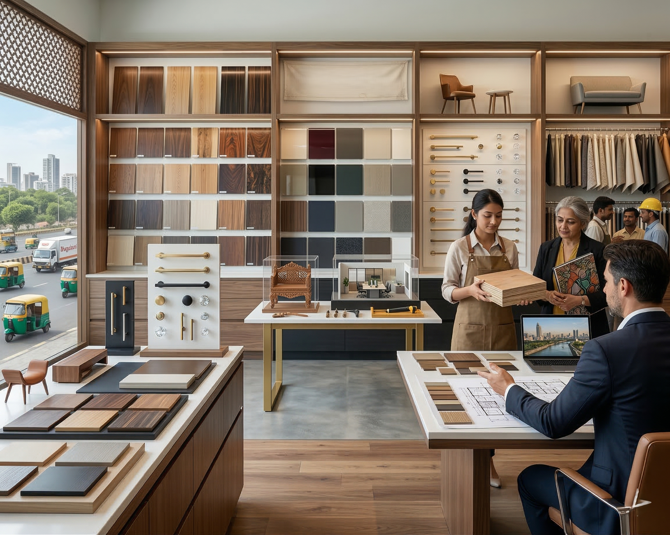 Modern plywood store interior
